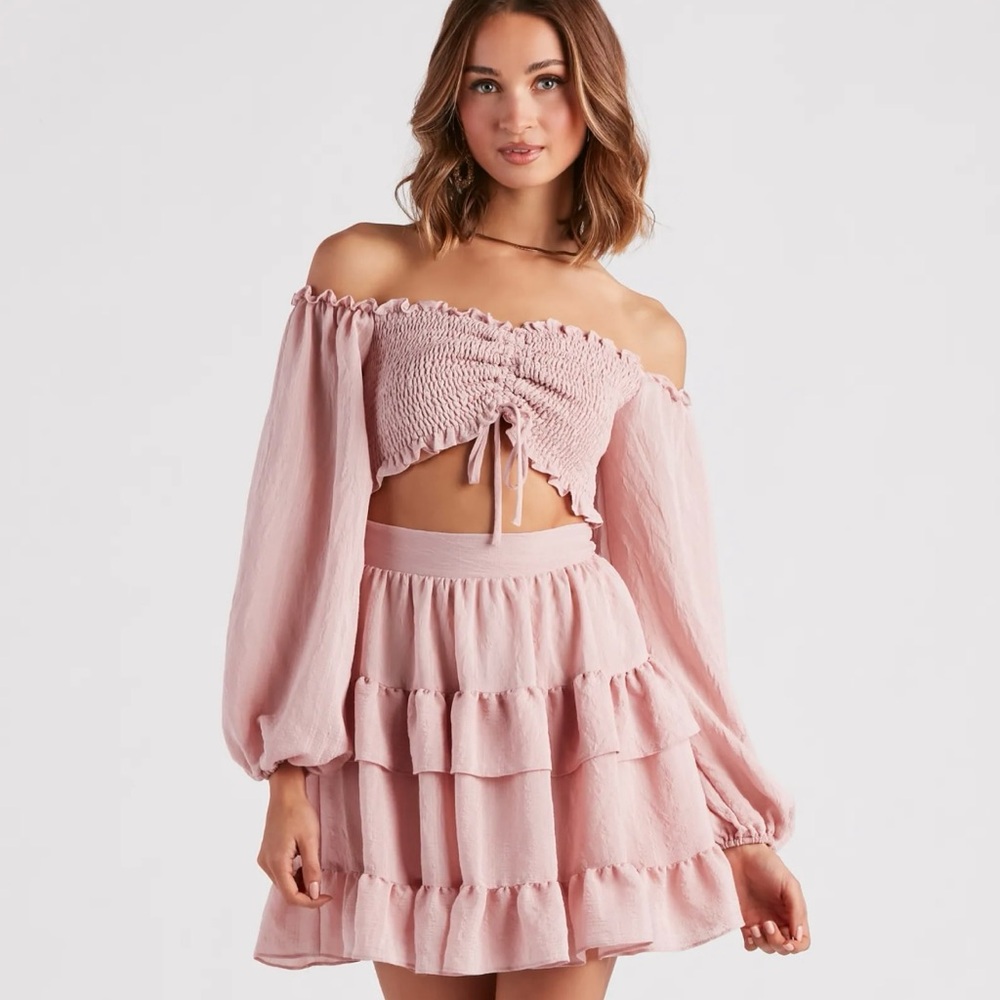 Windsor Pink Off-Shoulder ruffle dress